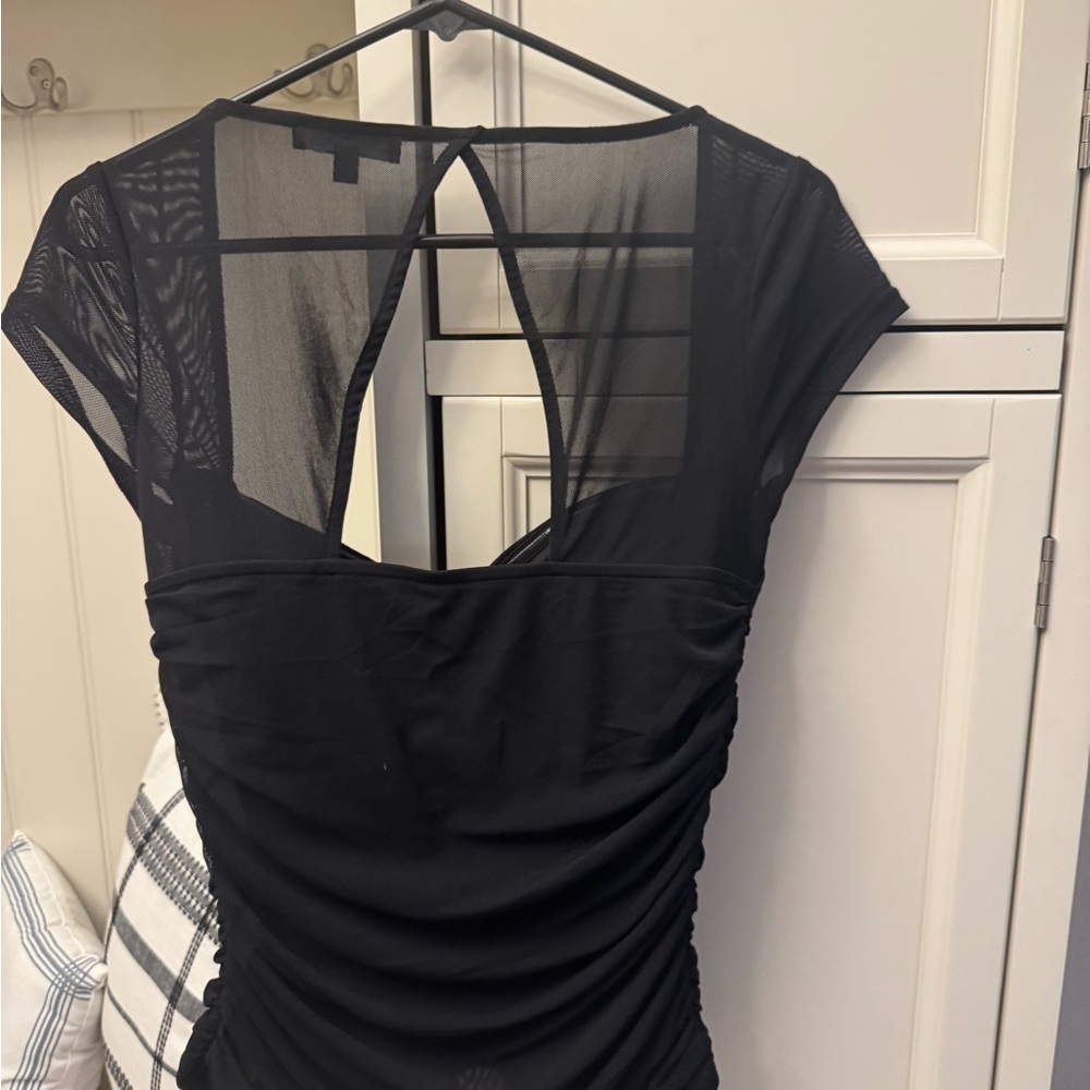 Lulus Black stretch mesh cropped buster top Large - Picture 5 of 5